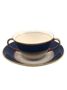 Vintage Fondeville Ambassador Ware Cream Soup Bowl & Saucer Set England MCM